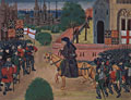 Уот Тайлер и Джон Болл во главе мятежников. Жан Фруасар. (1460-80). 
Британская библиотека. Лондон.