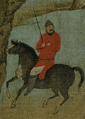 Чжао Мэнфу. Водопой коней на осенних полях. 1312 г.  Фрагмент.
