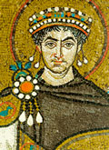 Юстиниан I. Фрагмент мозаики церкви Св. Виталия в Равенне.
